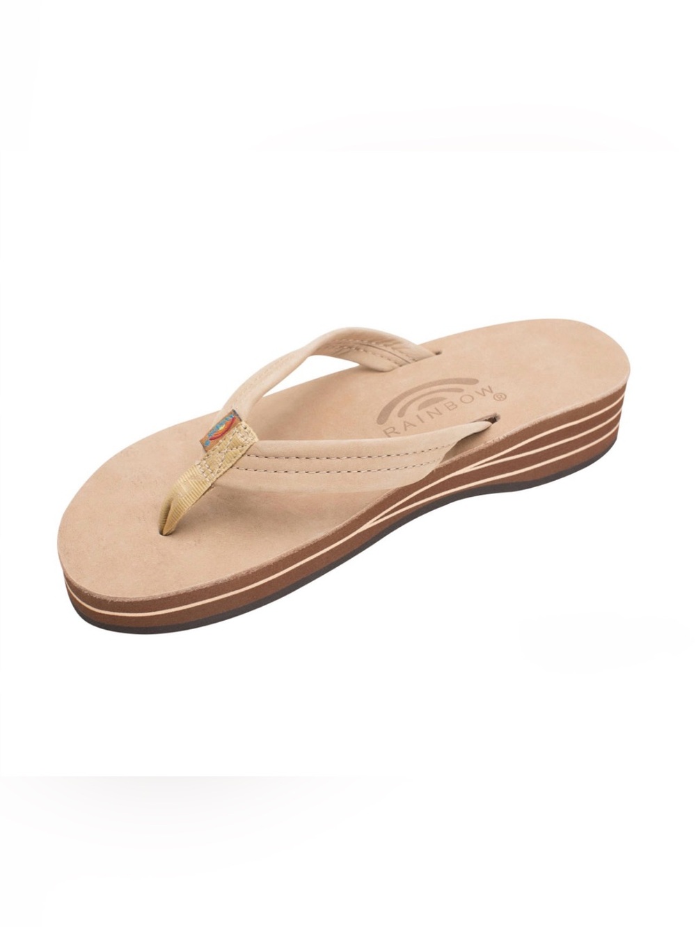 Rainbow Sierra Four Layer Brown Leather Wedge Sandal w/ 3/4" Leather Strap Sz L